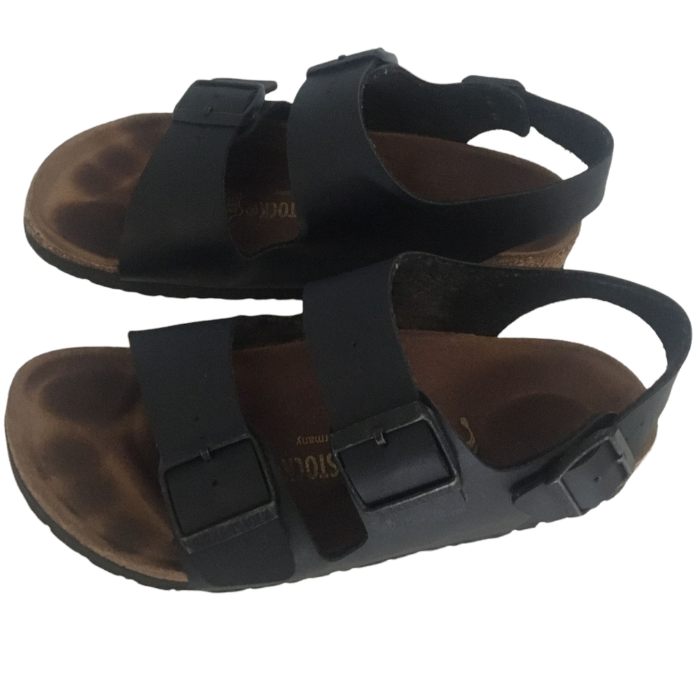 Birkenstock: "Milano" Birko-Flor, black strappy sandals.37/L6/M4. Pre-owned.